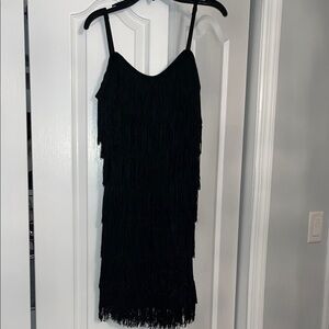 Elegant Black Fringe Mini Dress